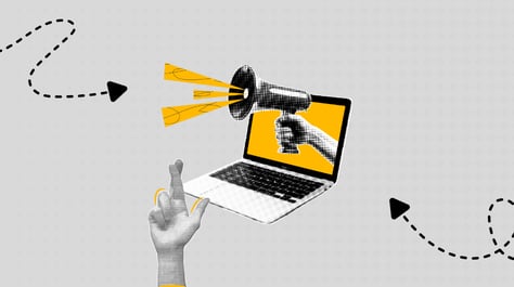 Ads being shown and depicted via laptop and microphone 