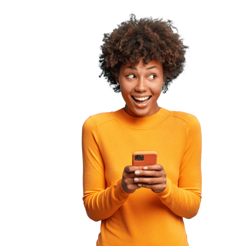 Excited young woman's picture on a hotel advertising agency page