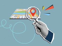 Image showing place on a map with magnifying glass. 