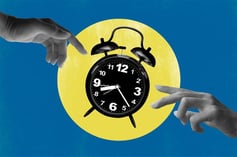 Image showing a clock and hands pointing towards it to depict time management