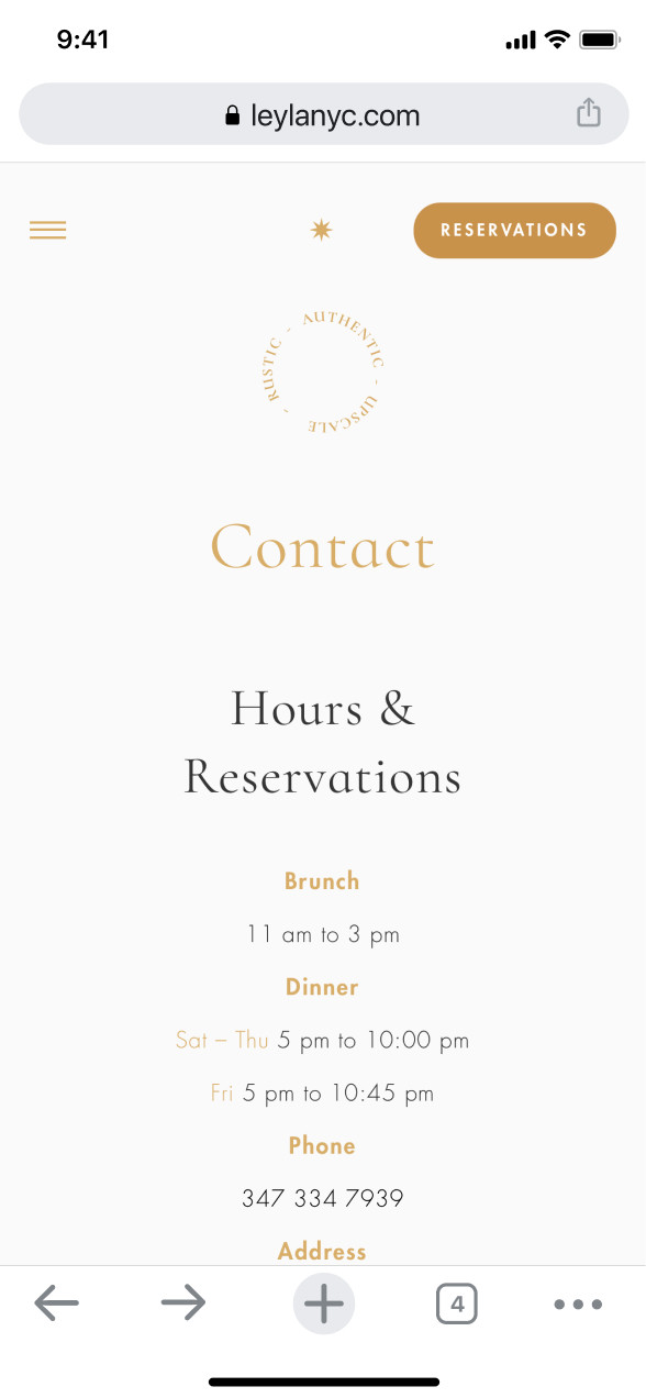 Contact, Hours & Reservations