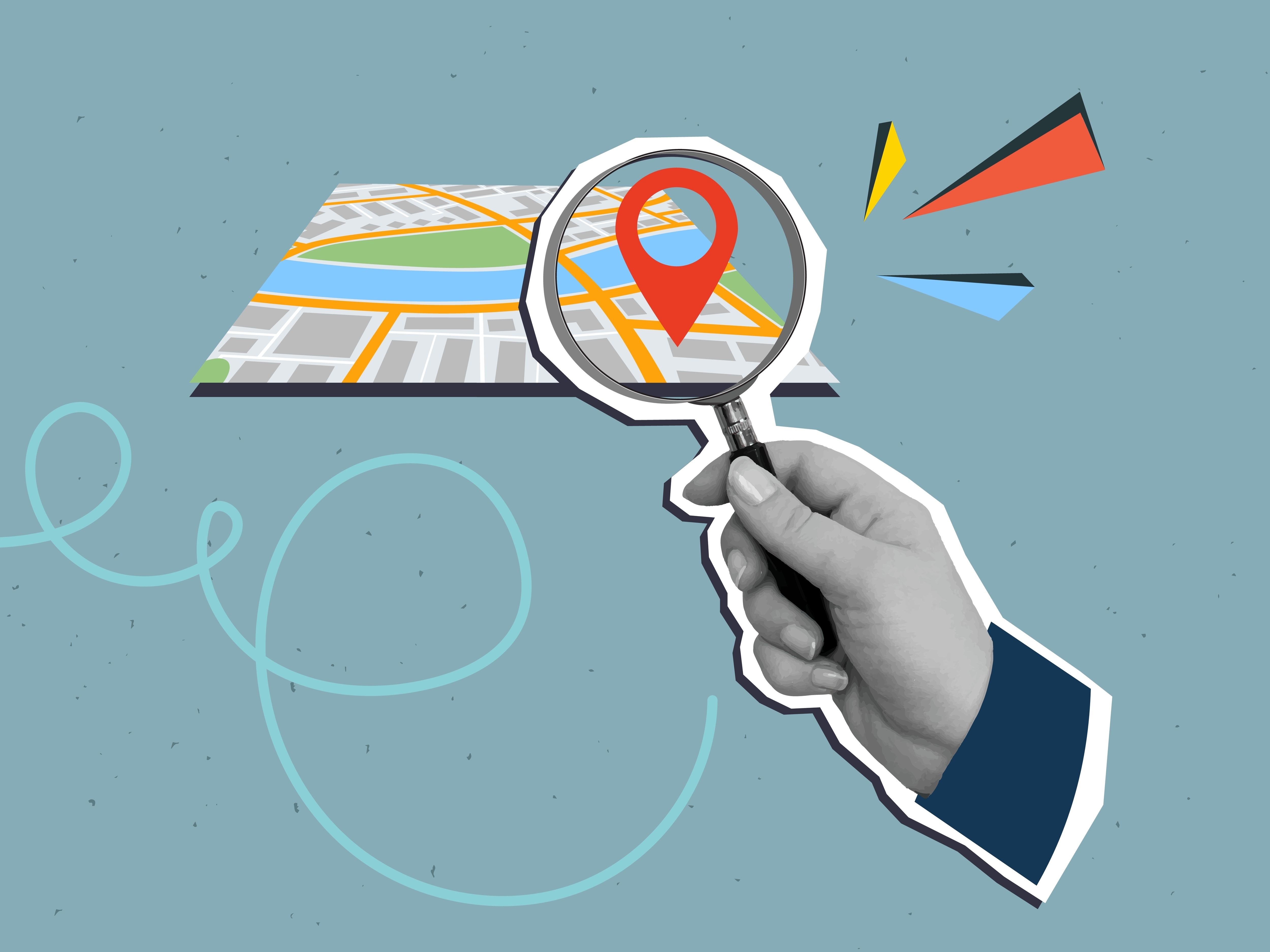 Image showing place on a map with magnifying glass. 