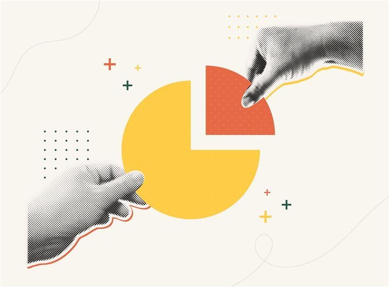 Hands showing ratios in pie chart 